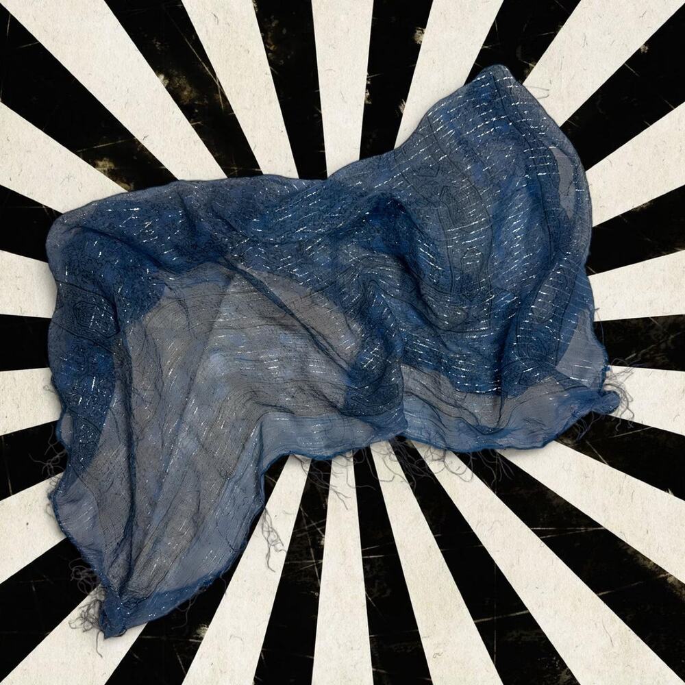 Vintage blue metallic sheer scarf
